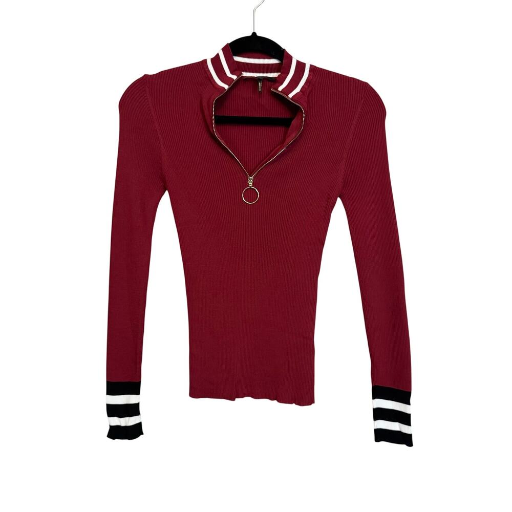 Maje Ribbed Knit Top Sweater Red Small